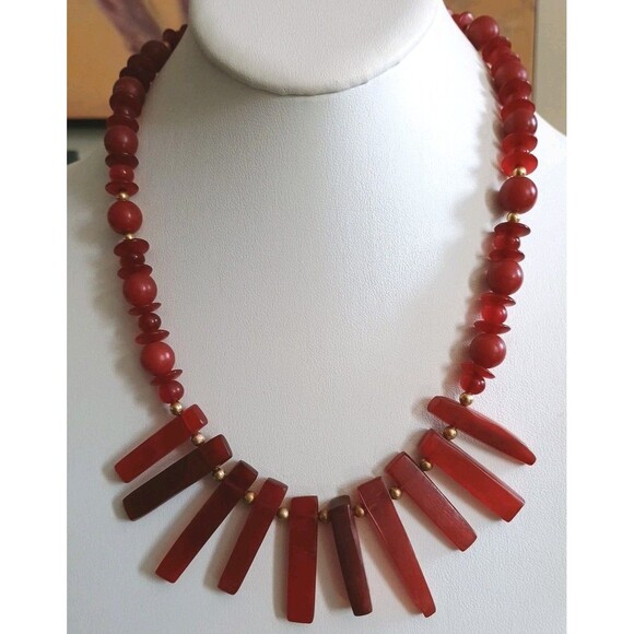 Karla Jordan Red Spike Gold Tone Beaded Vintage Necklace - Picture 1 of 6